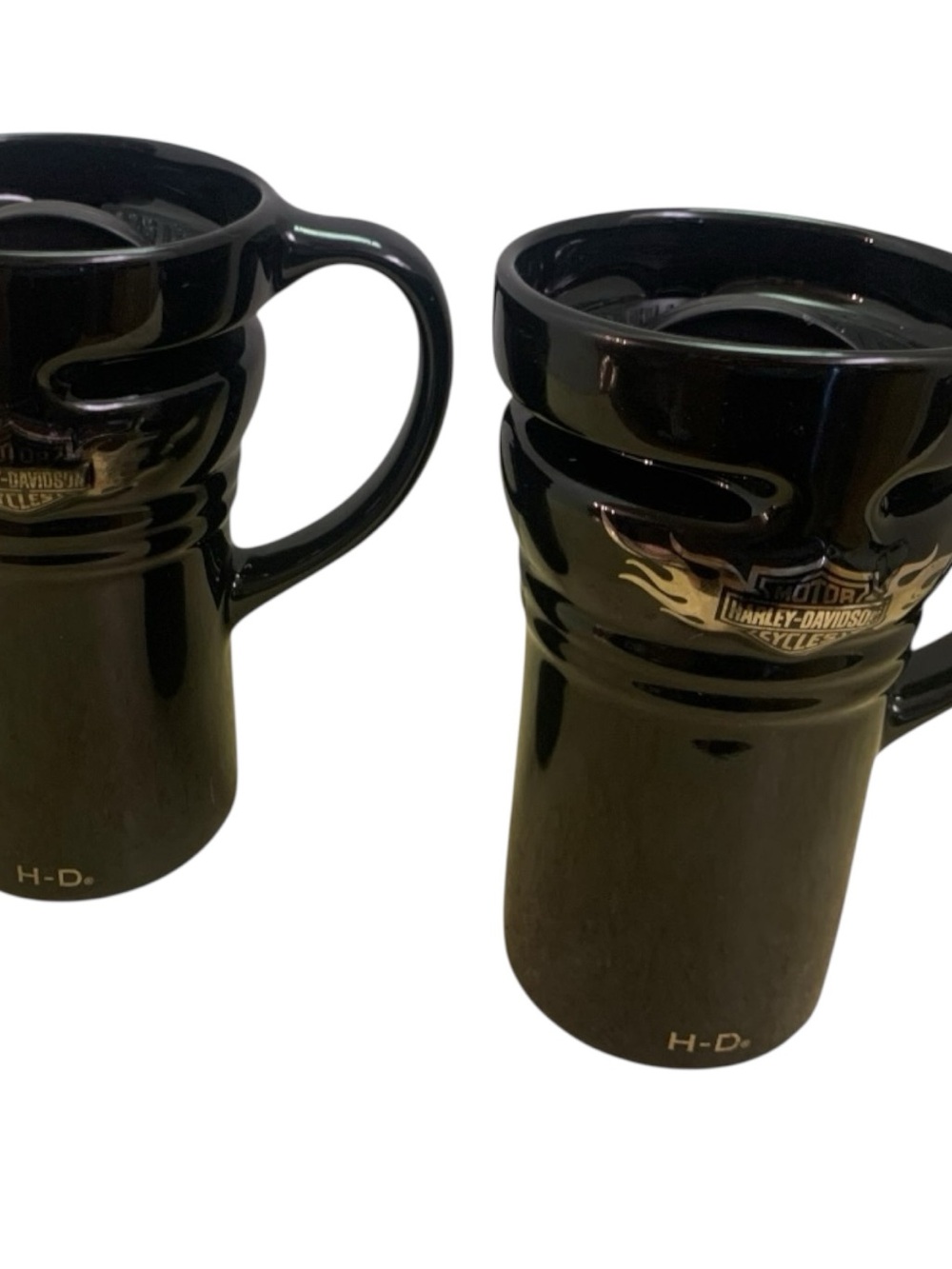 Harley-Davidson Motorcycle Fat Boy Black Ceramic Travel Mugs Heavy Gold Logo